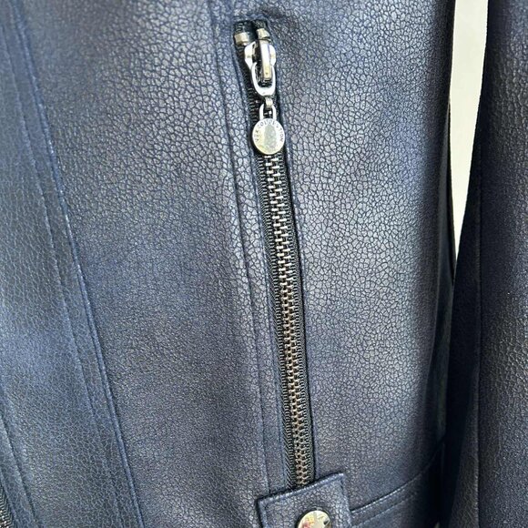 Vex Collection Navy Faux-Leather Moto Jacket with Hook-Eye Closure – EU 38 - Picture 8 of 14